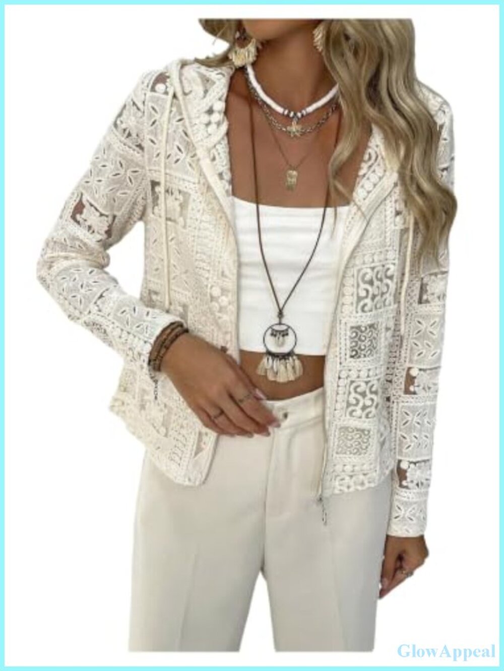 Lace Crochet Cardigan Sweater Sheer Zip Up Long Sleeve Womens Lightweight Hoodie